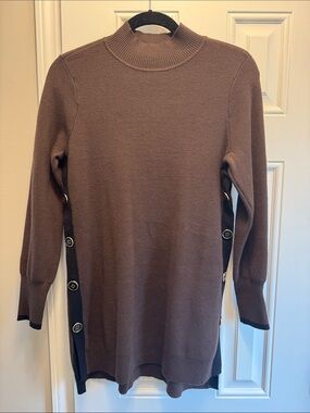 Chico's Brown Mock Neck Side-Button Tunic Sweater